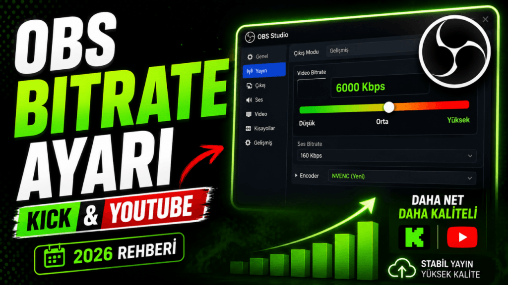 OBS Bitrate Ayarı Kaç Olmalı? (Kick ve YouTube İçin 2026 Rehberi)