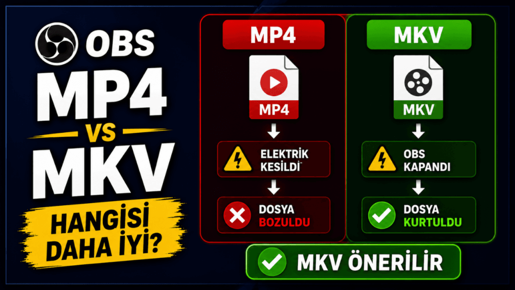 OBS İçin En İyi Kayıt Formatı Hangisi? (MP4 vs MKV) (2026 Rehberi)